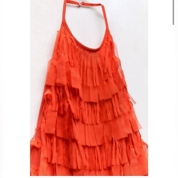 Zara FRINGED TULLE HALTER DRESS Size Small - Picture 10 of 13